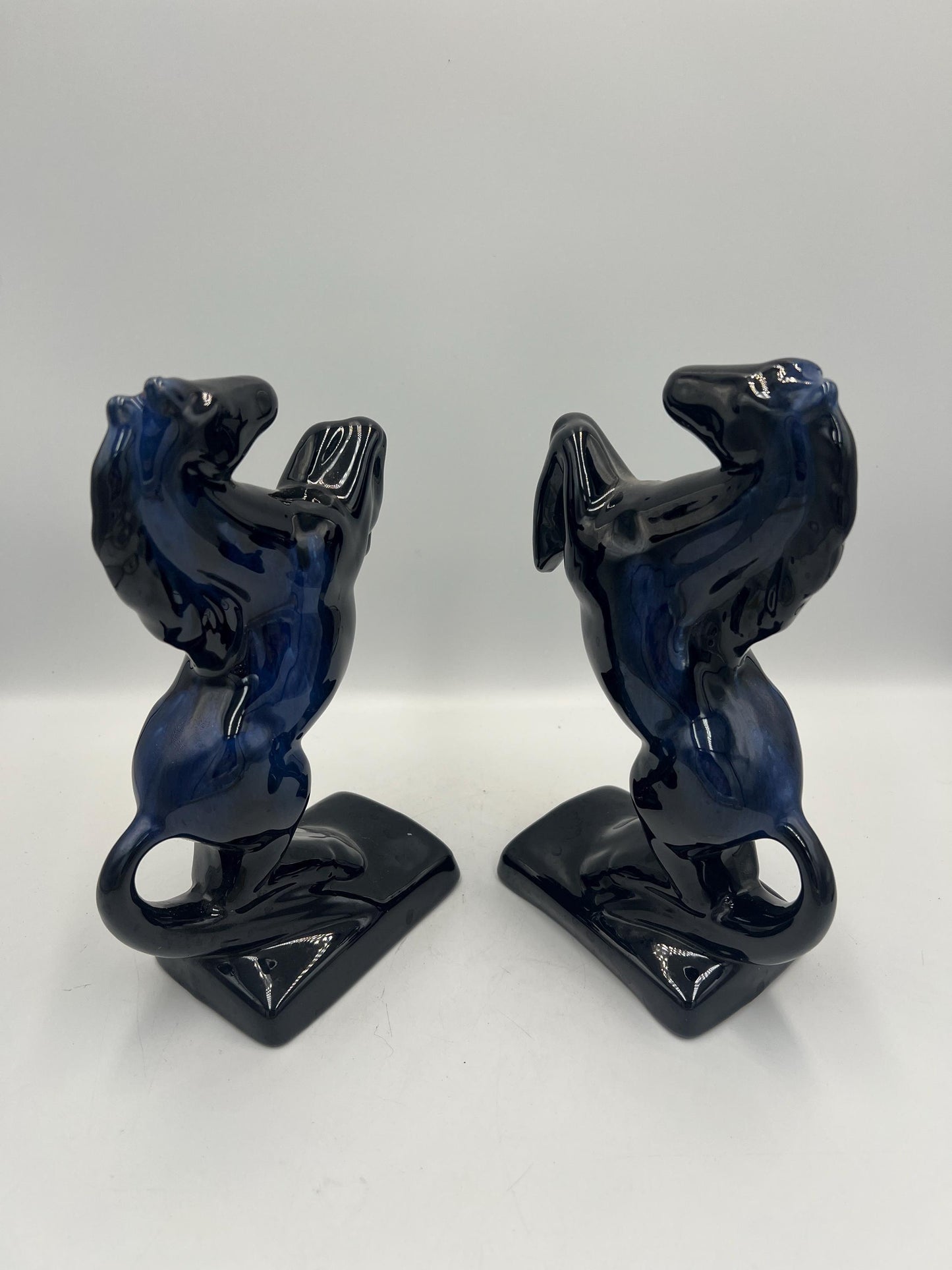 Blue Mountain Pottery Horses / Pair of Cobalt Blue Drip BMP Rearing Horses / Set of BMP Horse Bookends / BMP Canada