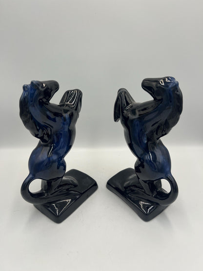 Blue Mountain Pottery Horses / Pair of Cobalt Blue Drip BMP Rearing Horses / Set of BMP Horse Bookends / BMP Canada