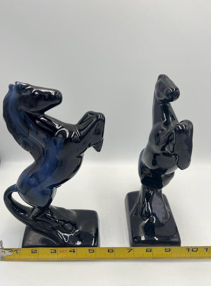 Blue Mountain Pottery Horses / Pair of Cobalt Blue Drip BMP Rearing Horses / Set of BMP Horse Bookends / BMP Canada