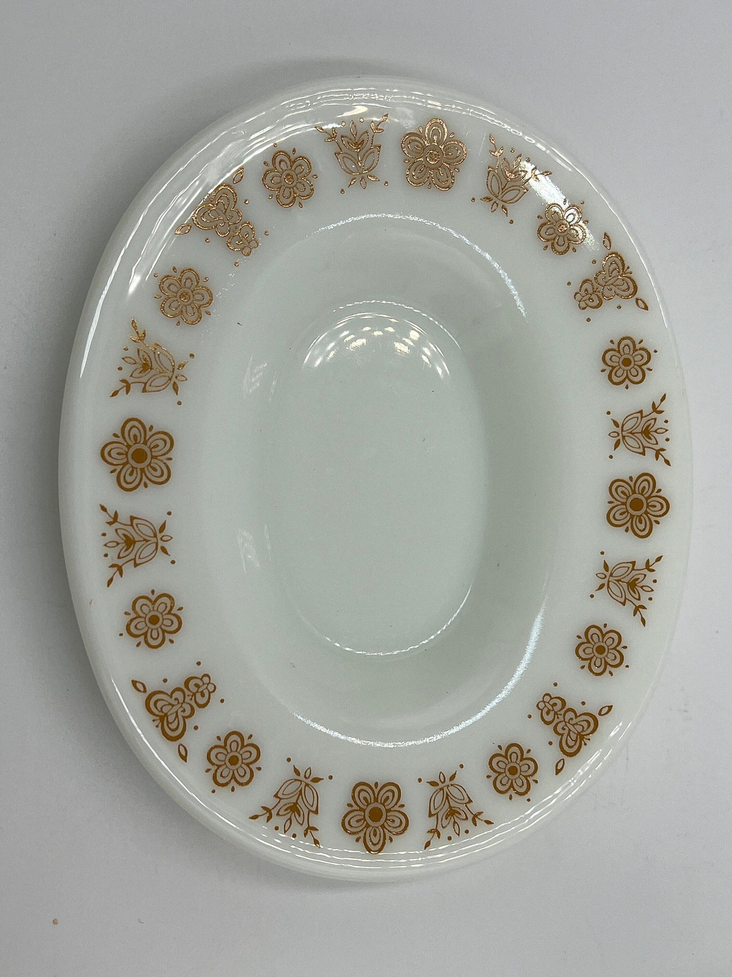 Vintage Pyrex Gravy Boat, Butterfly Gold Pattern (With Plate)