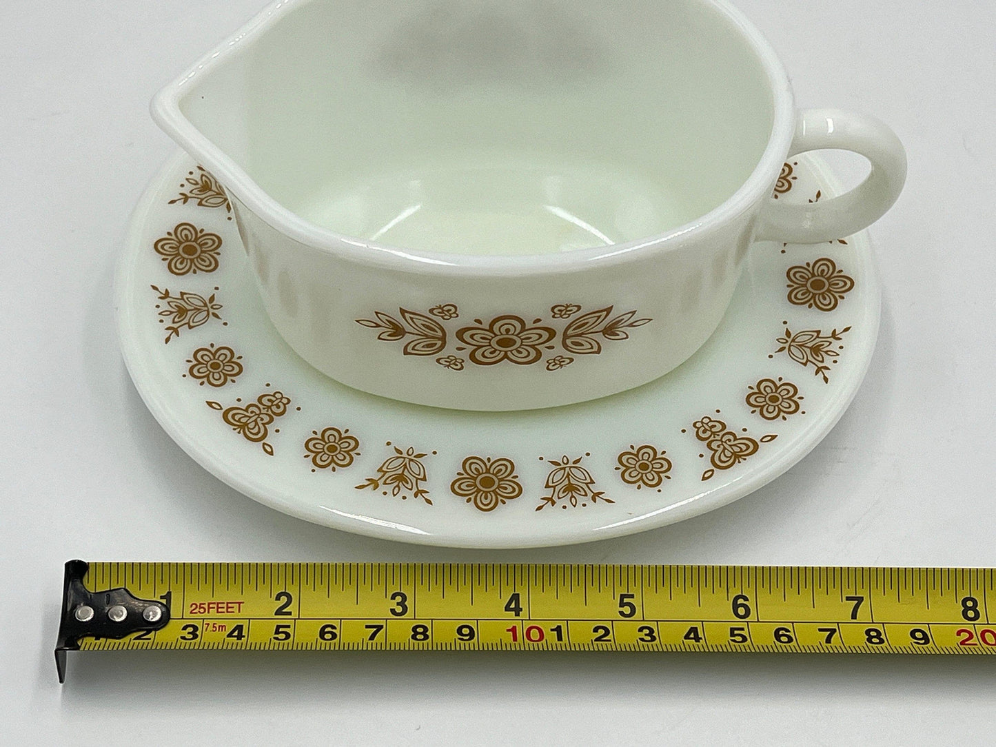 Vintage Pyrex Gravy Boat, Butterfly Gold Pattern (With Plate)
