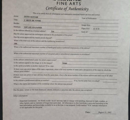 Otto Aguiar 'Arte de Vivre' Limited Edition Giclee w COA