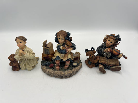 Dollstone Figurines: Vintage Hand-Painted Resin - Children with Animals