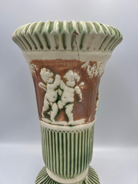 Roseville Donatello Cherub Vase Set: Antique Art Pottery, 1920s