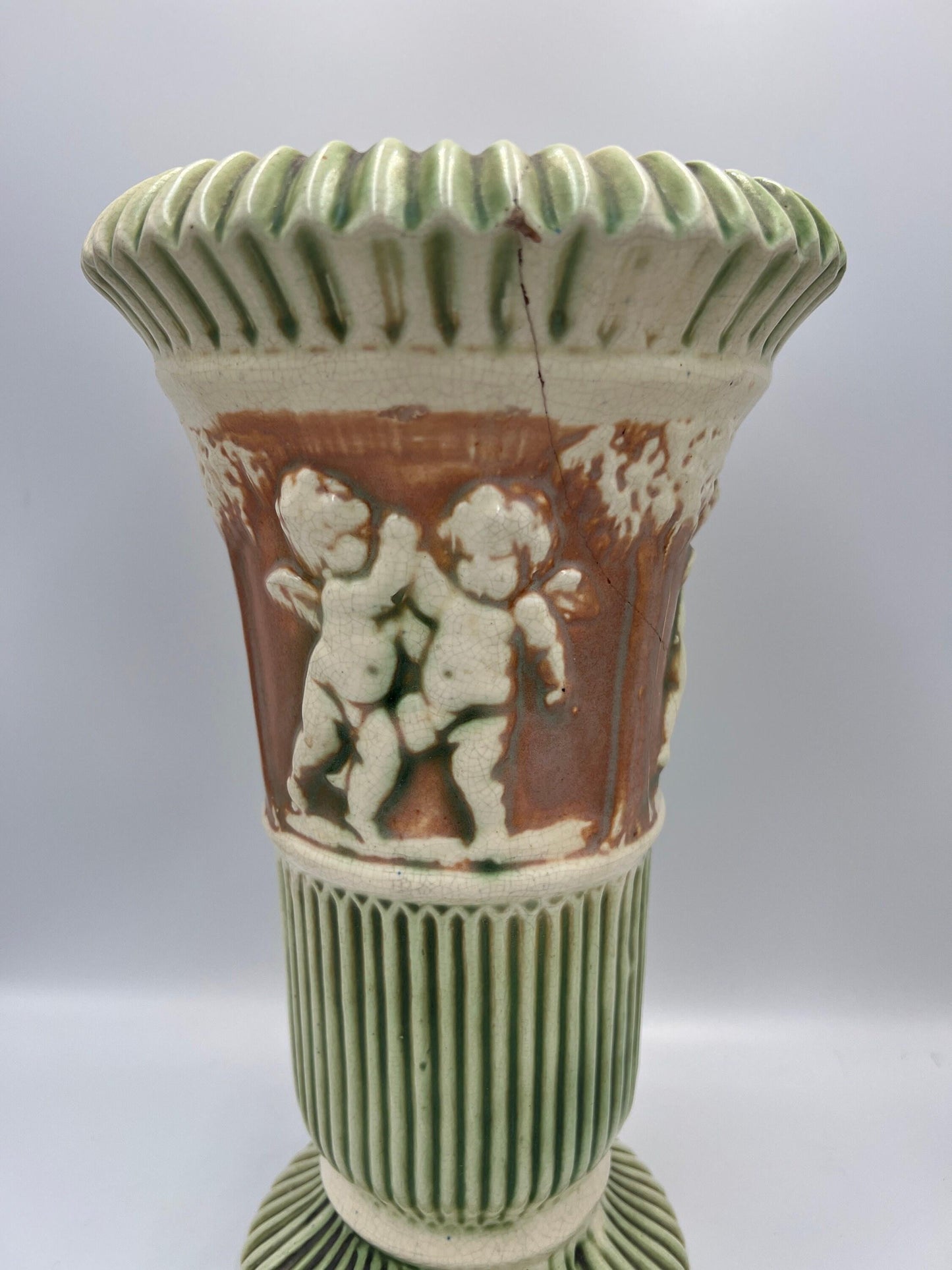 Roseville Donatello Cherub Vase Set: Antique Art Pottery, 1920s