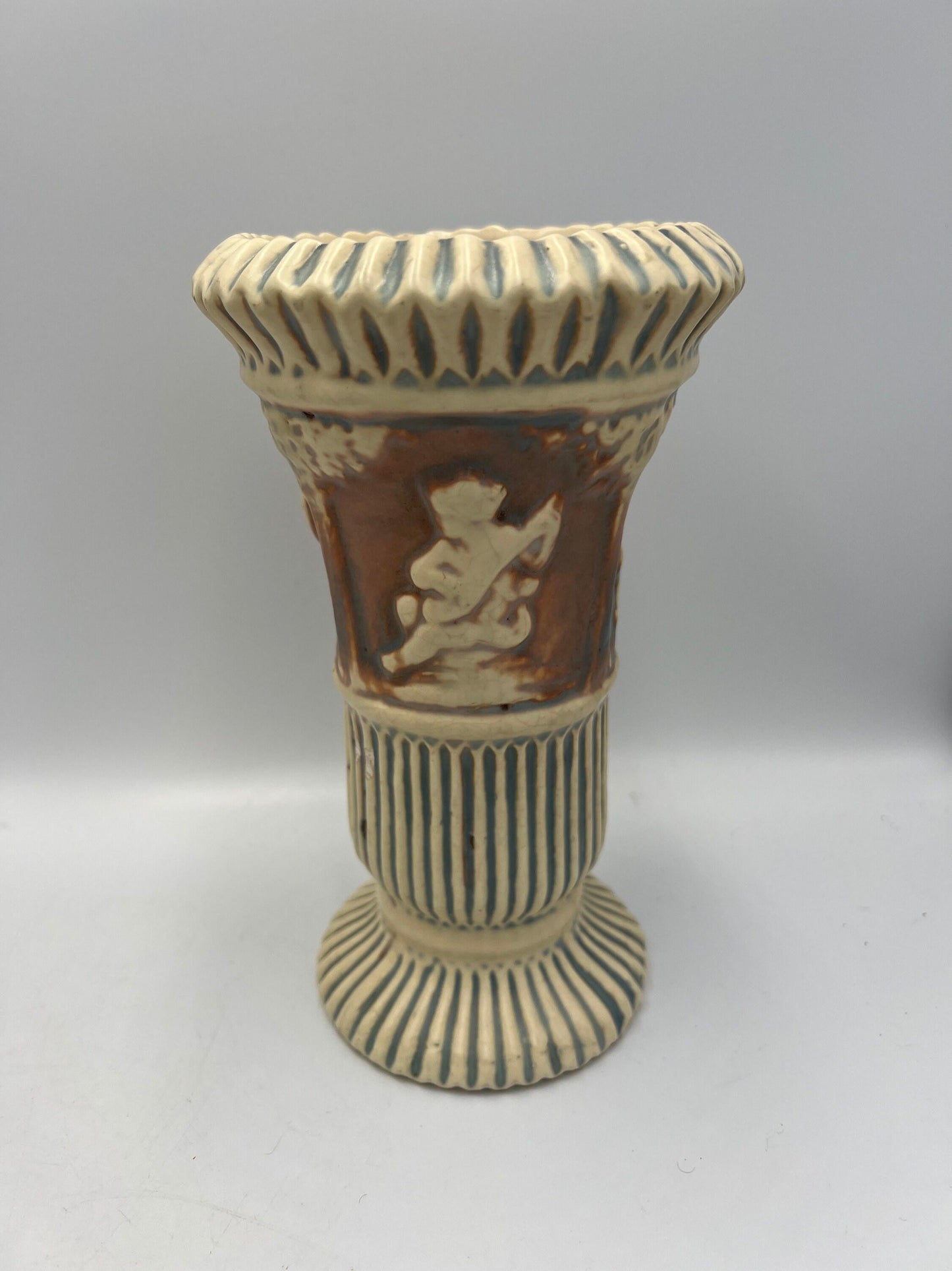 Roseville Donatello Cherub Vase Set: Antique Art Pottery, 1920s
