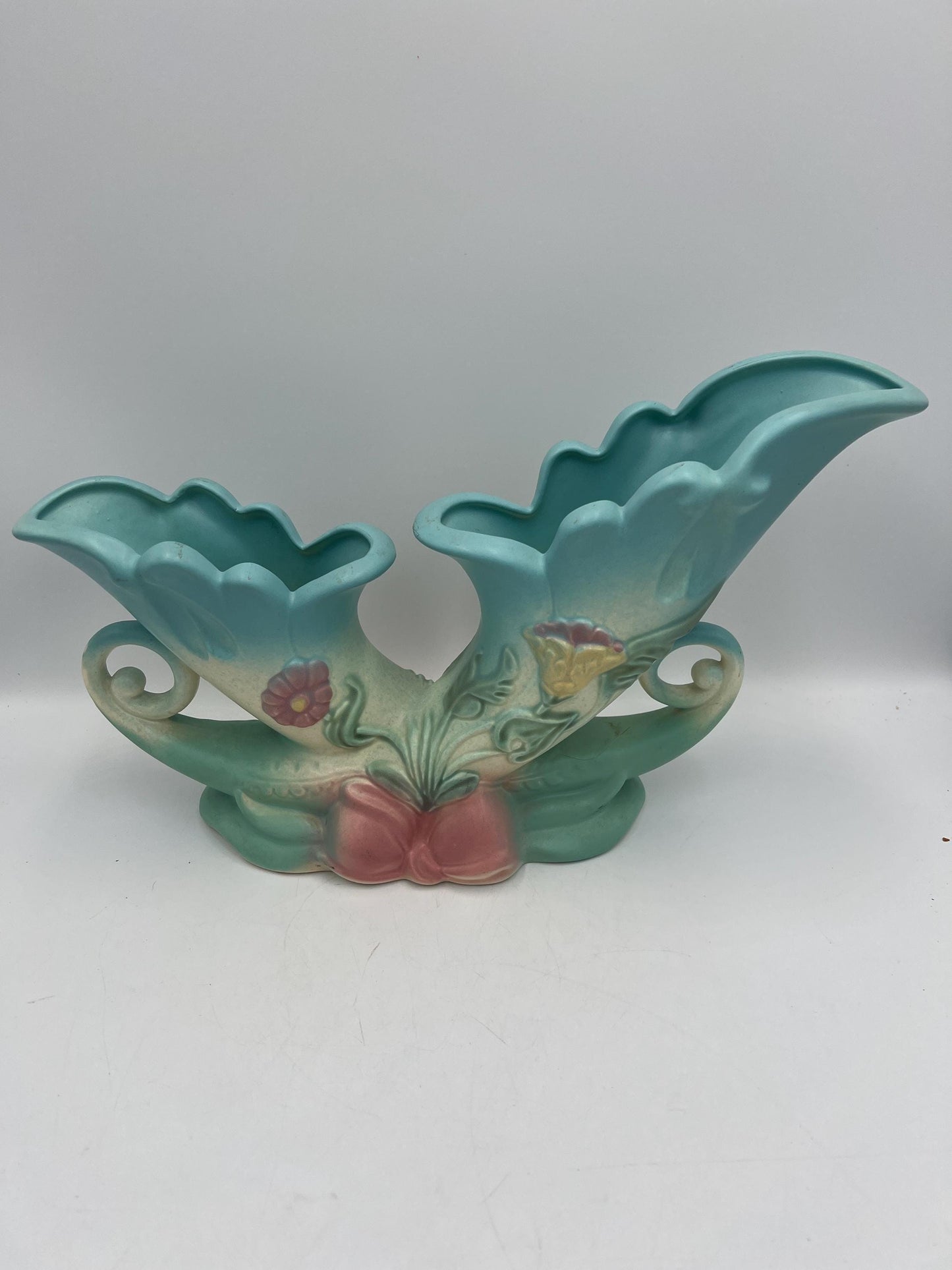 Hull Pottery Cornucopia Double Handled Vases, circa 1949 B13 13"