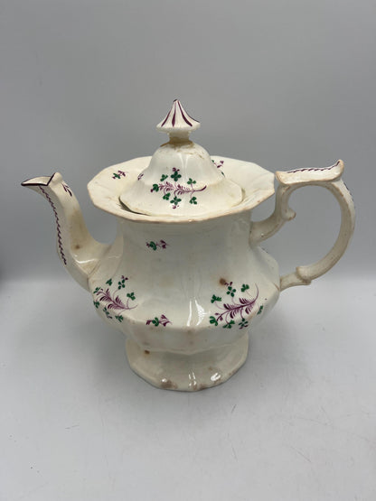 Antique Staffordshire Sprigware teapot, likely from the early 19th century