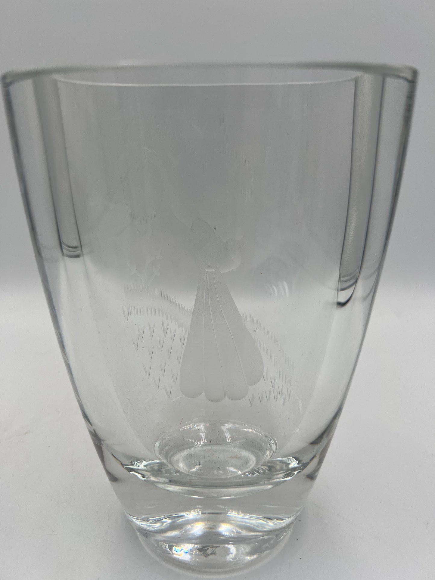 Mid-Century Orrefors Vase - Girl with Birds, Swedish Art Glass