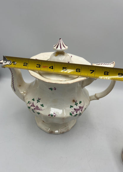 Antique Staffordshire Sprigware teapot, likely from the early 19th century