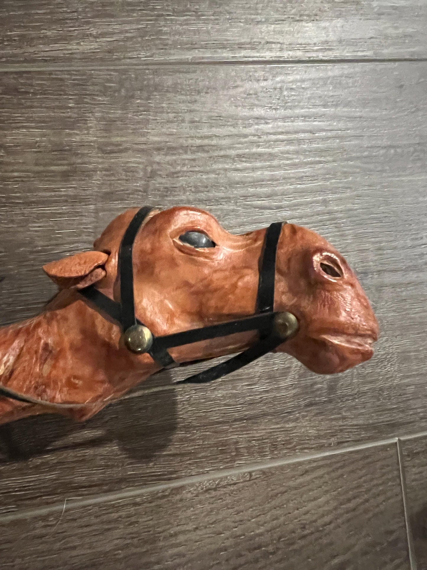 Vintage Dromedary Leather Wrapped Standing Camel Figure Statue 14" Tall W/Saddle and 2 Smaller Camels