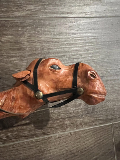 Vintage Dromedary Leather Wrapped Standing Camel Figure Statue 14" Tall W/Saddle and 2 Smaller Camels