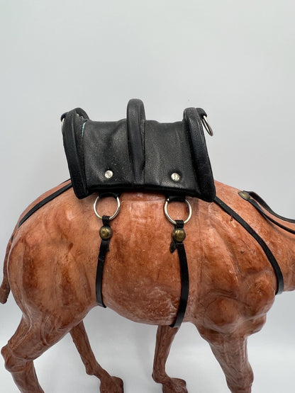 Vintage Dromedary Leather Wrapped Standing Camel Figure Statue 14" Tall W/Saddle and 2 Smaller Camels