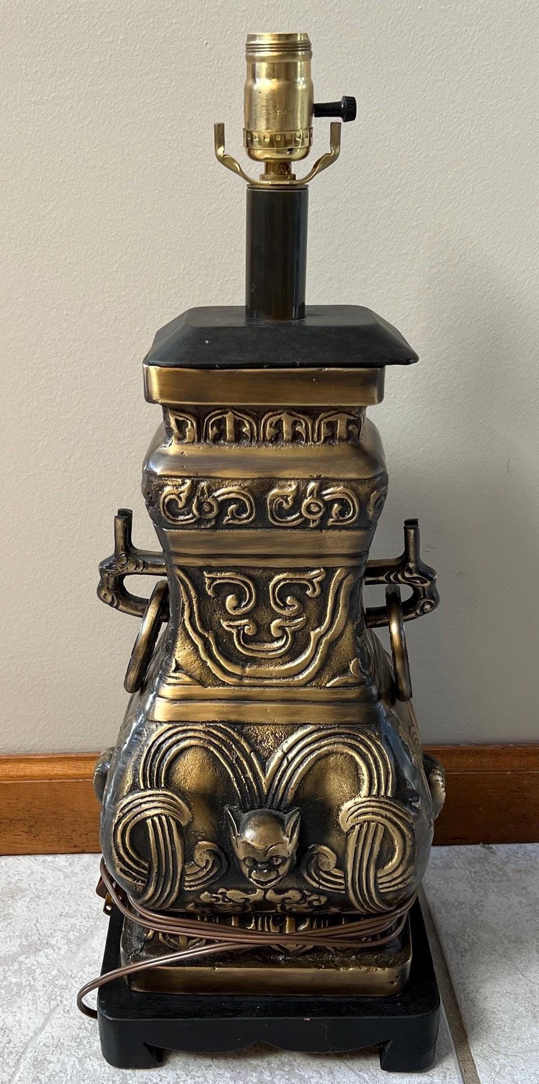 James Mont Style Brass Chinese Wine Vessel 'Hu' Vase, Now as a Lamp