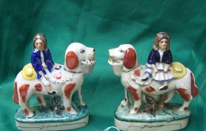Staffordshire Spaniel Dog Figurines - Prince and Princess Pair