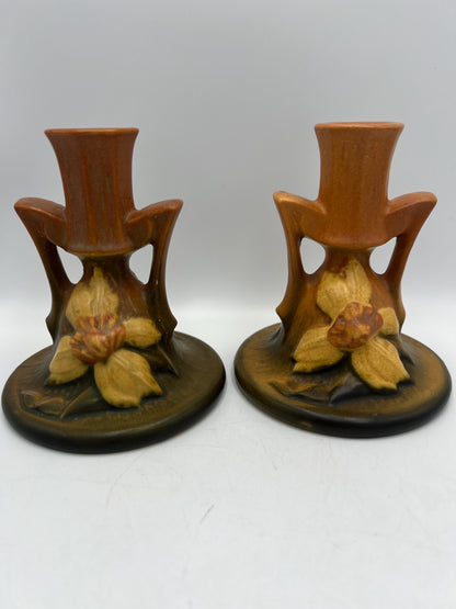 Roseville Clematis Autumn Brown Wall Pocket Vase and Candlestick Holders- Your Choice