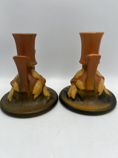 Roseville Clematis Autumn Brown Wall Pocket Vase and Candlestick Holders- Your Choice