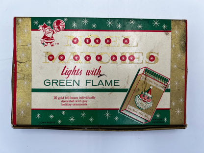 Noel Matchbox Set: 1950s Gold Foil with Green Flame - Holiday Decor
