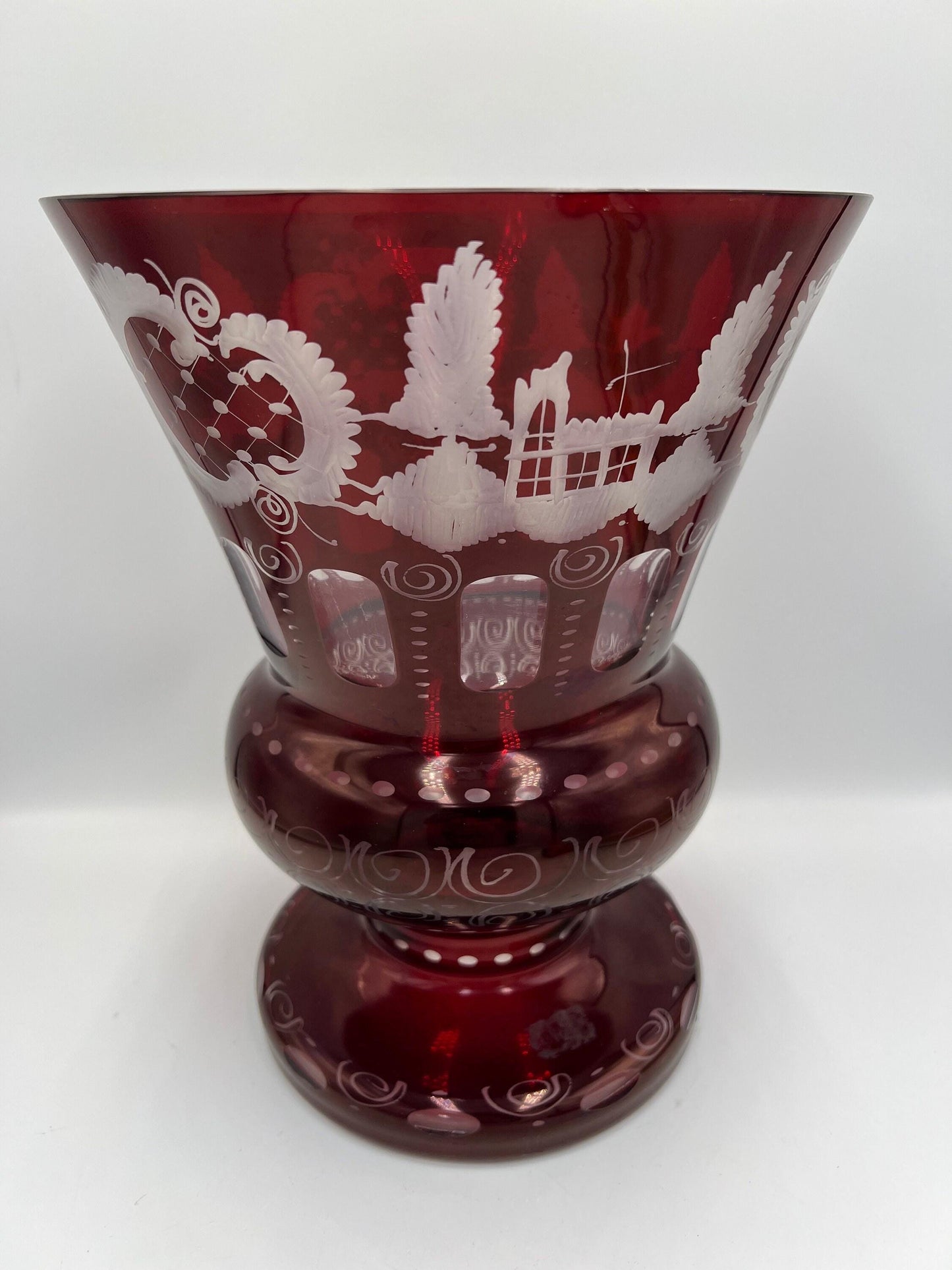 Ruby Red Egermann Glass Vase: Vintage Czech Cut Crystal