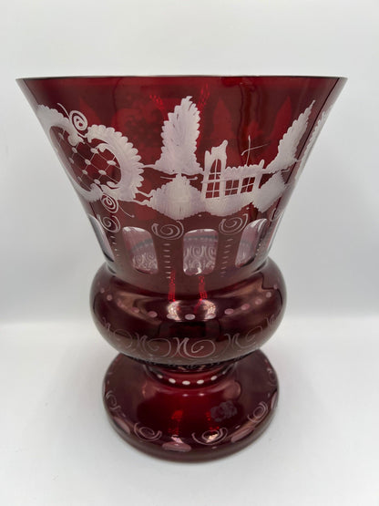 Ruby Red Egermann Glass Vase: Vintage Czech Cut Crystal