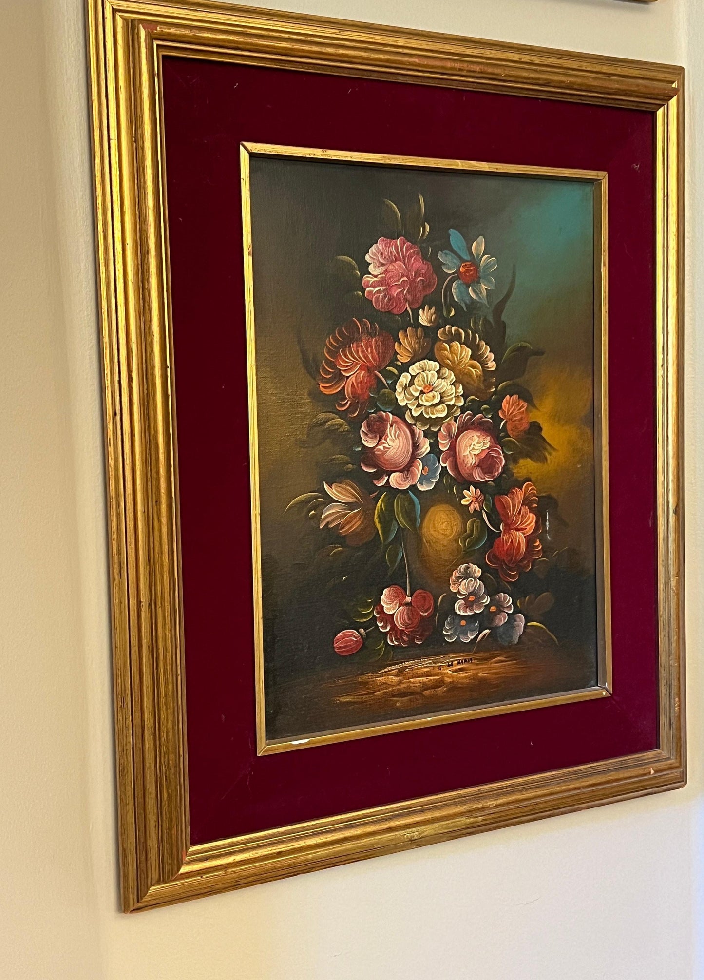 G De Maria Original Floral Oil Painting - Still Life Collectible Art