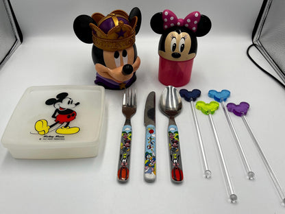 DISNEY Mickey Mouse Lot of Utensils Cutlery for Kids - Swizzle Sticks - Stoirrers- Silverware - Bread Sandwich - Cups