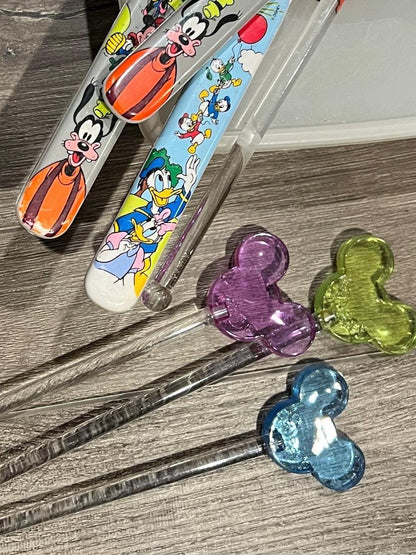 DISNEY Mickey Mouse Lot of Utensils Cutlery for Kids - Swizzle Sticks - Stoirrers- Silverware - Bread Sandwich - Cups
