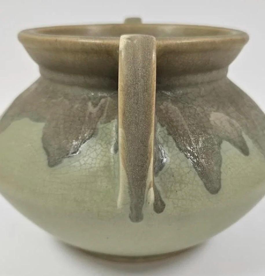 Carnelian II Bowl Vase: Vintage Roseville Pottery - Green and Brown Drip