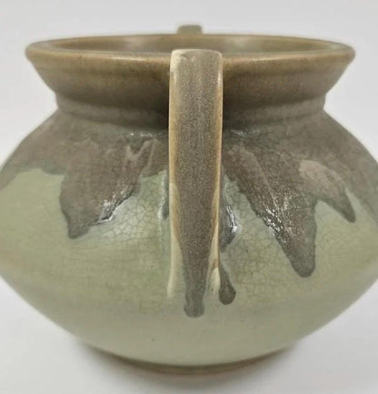 Carnelian II Bowl Vase: Vintage Roseville Pottery - Green and Brown Drip
