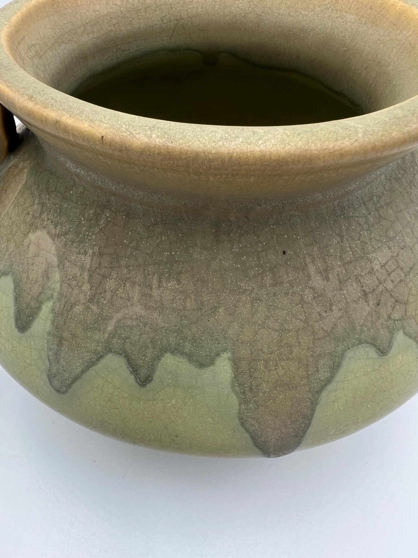 Carnelian II Bowl Vase: Vintage Roseville Pottery - Green and Brown Drip