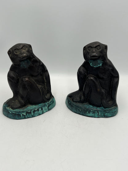 Vintage Bronze Monkey Bookends 1970s