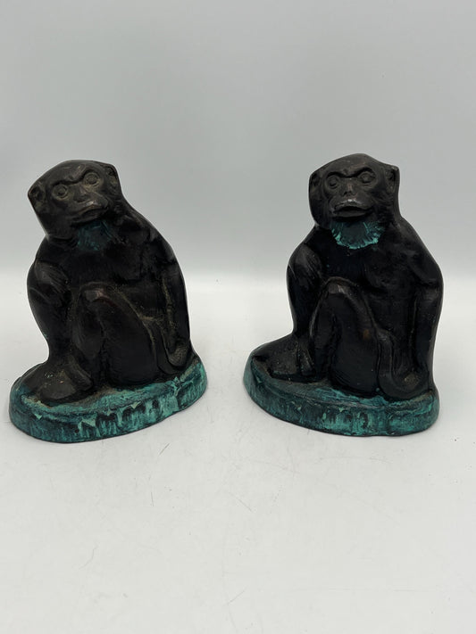Vintage Bronze Monkey Bookends 1970s