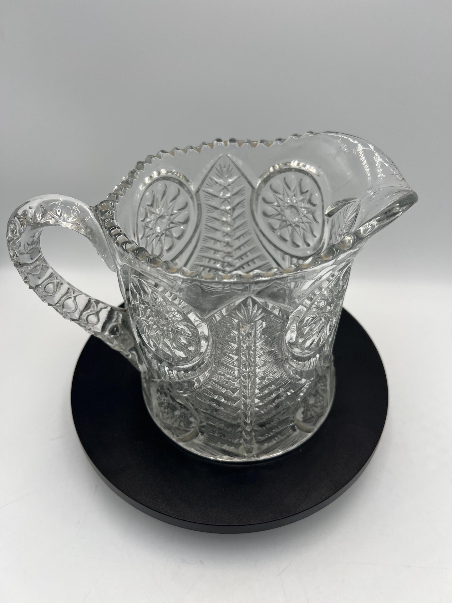 EAPG Riverside Glass Sawtooth Pitcher Inverted Feather Design