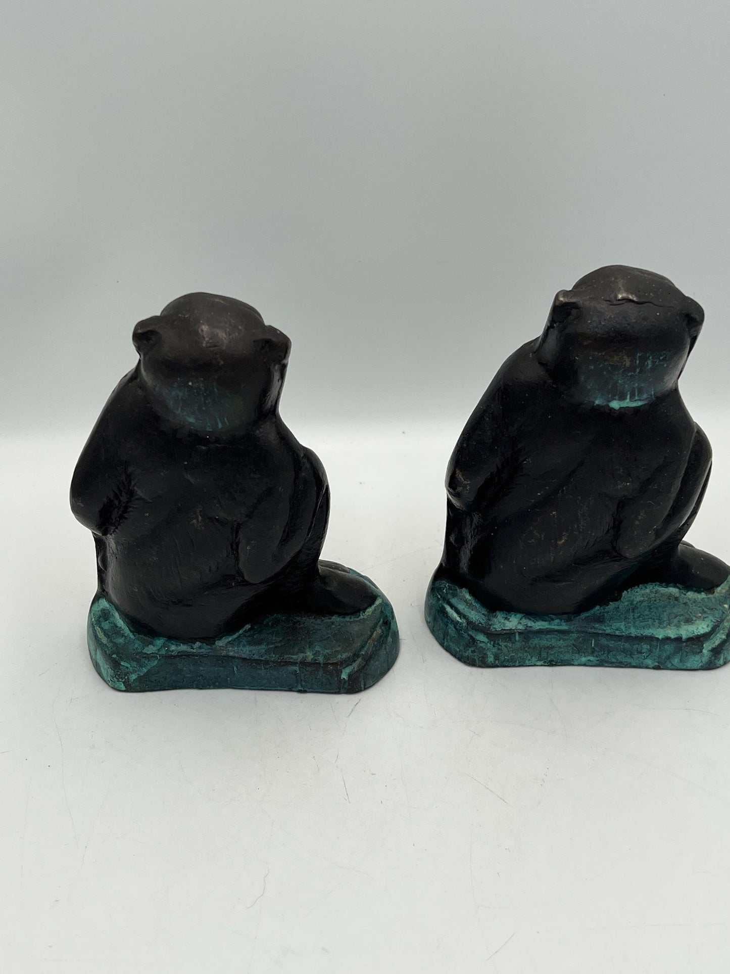Vintage Bronze Monkey Bookends 1970s