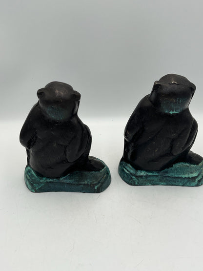 Vintage Bronze Monkey Bookends 1970s