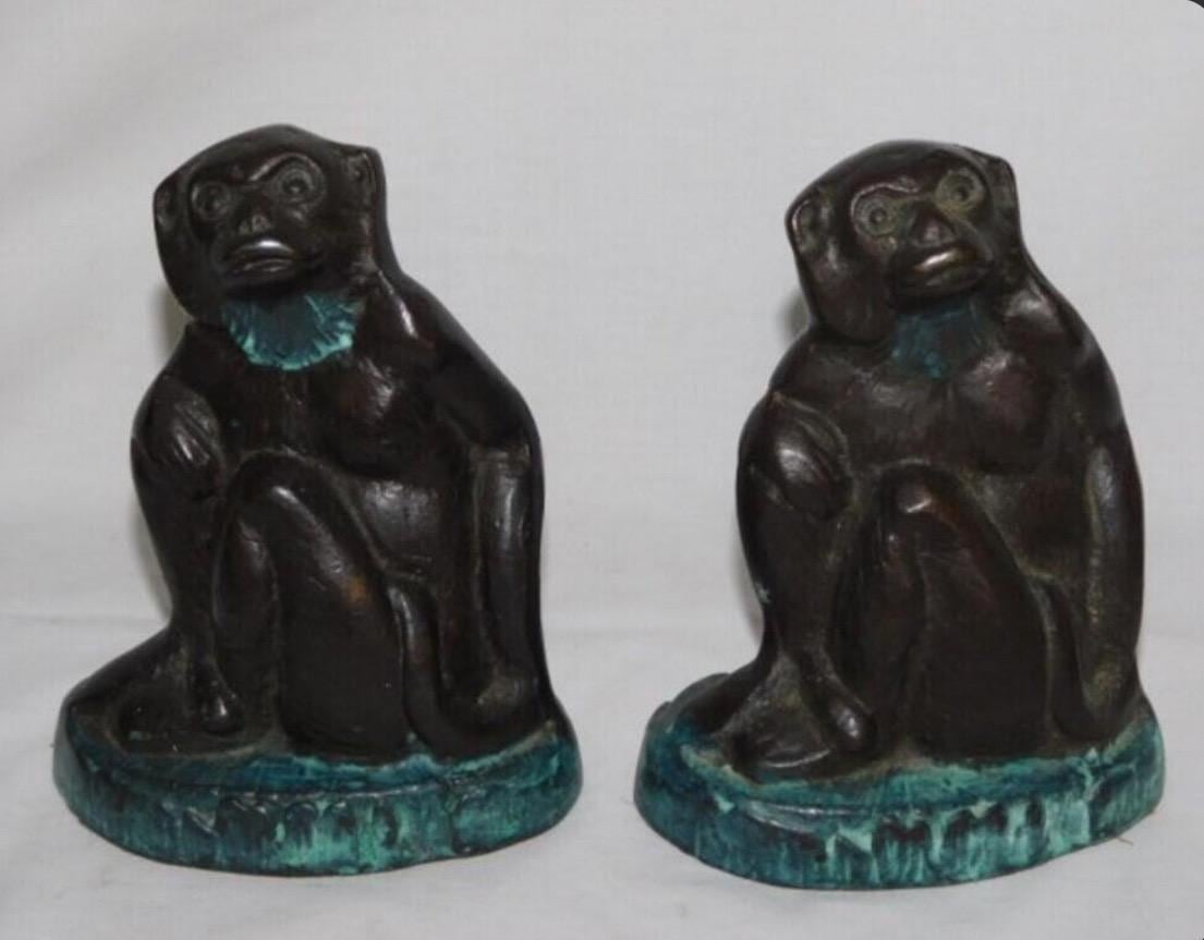 Vintage Bronze Monkey Bookends 1970s