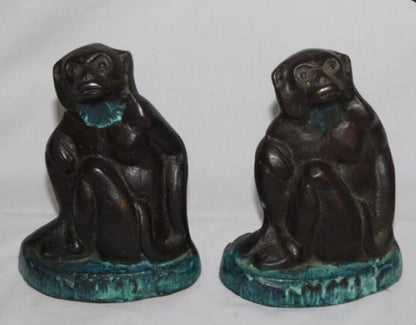 Vintage Bronze Monkey Bookends 1970s