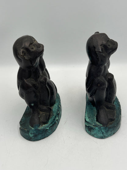 Vintage Bronze Monkey Bookends 1970s