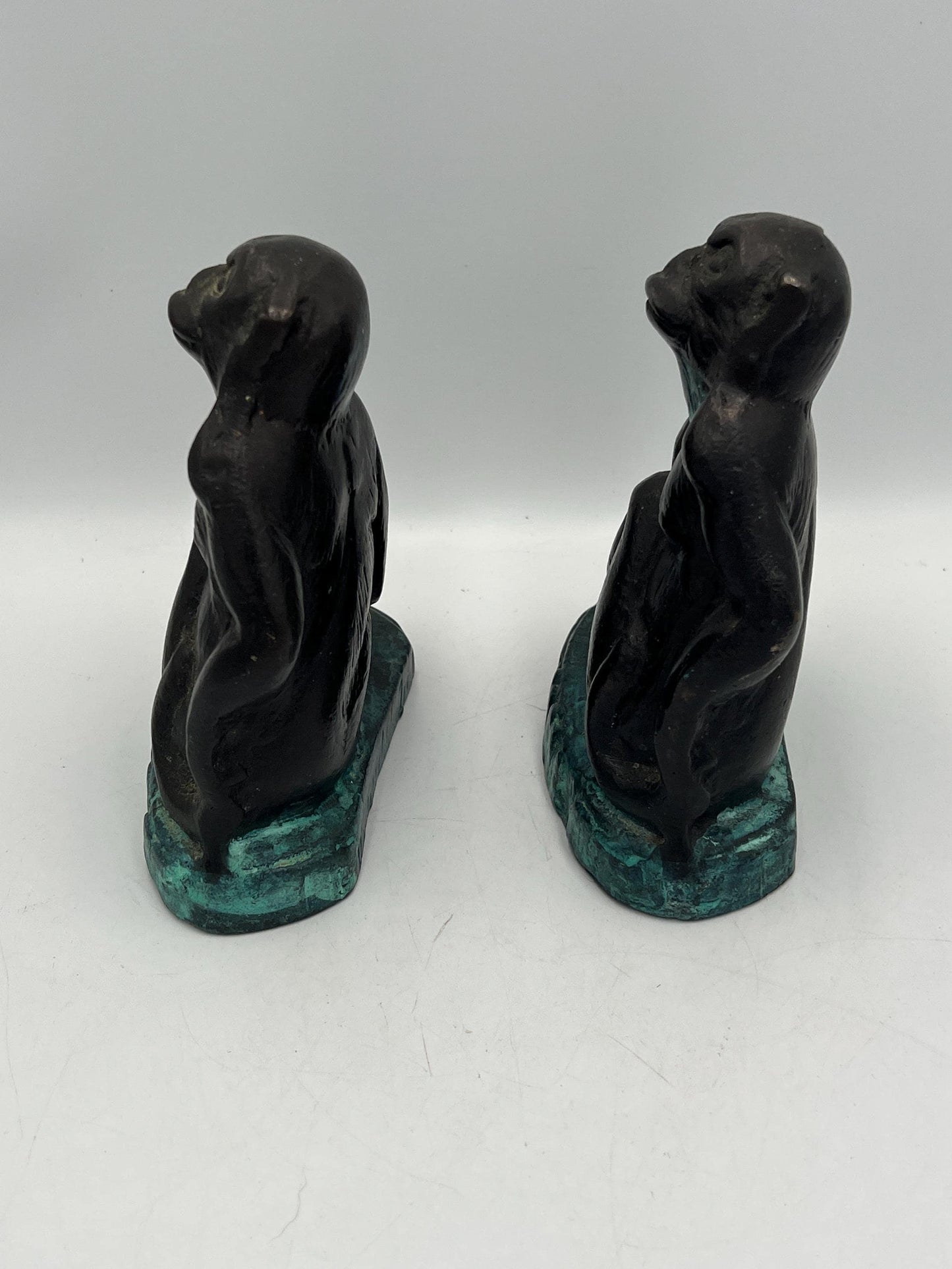 Vintage Bronze Monkey Bookends 1970s
