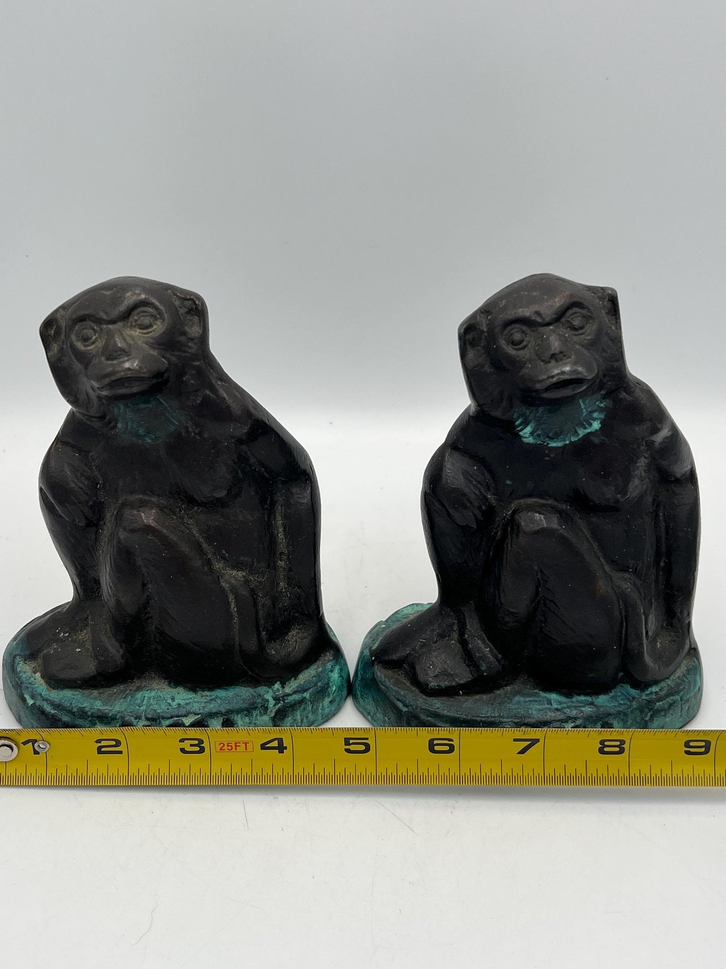 Vintage Bronze Monkey Bookends 1970s