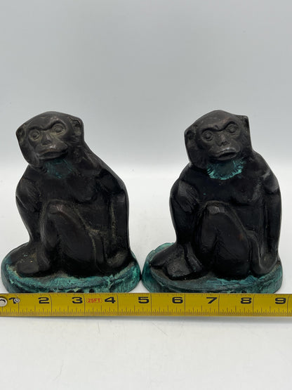 Vintage Bronze Monkey Bookends 1970s