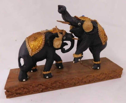 Vintage Indian Elephant Figurine - Hand Carved Wood Sculpture