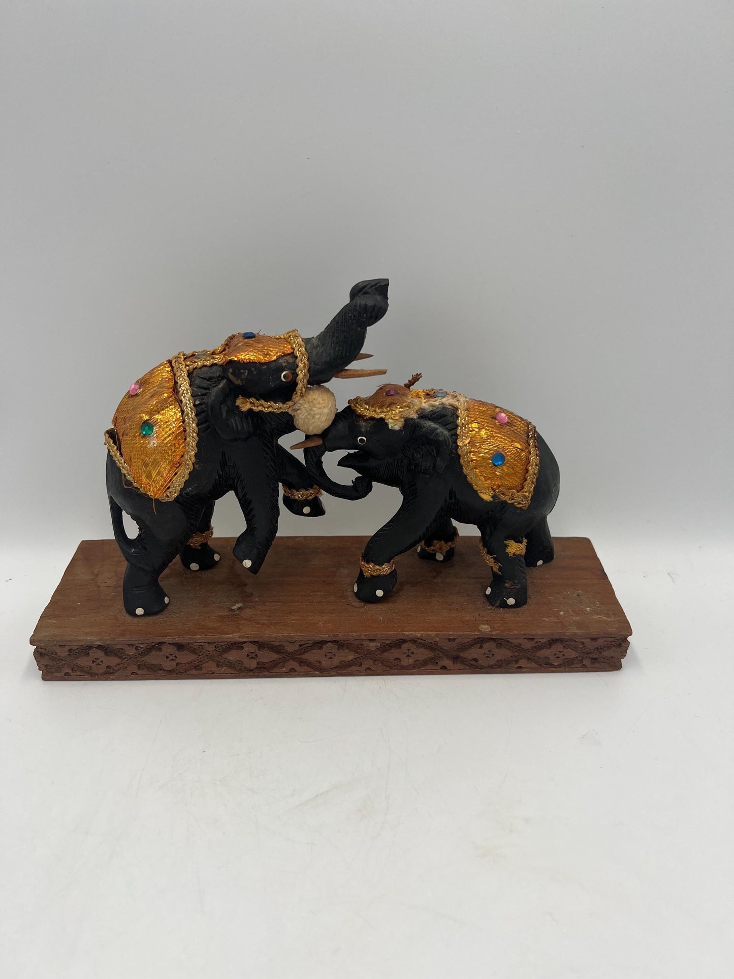 Vintage Indian Elephant Figurine - Hand Carved Wood Sculpture