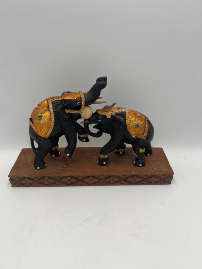 Vintage Indian Elephant Figurine - Hand Carved Wood Sculpture