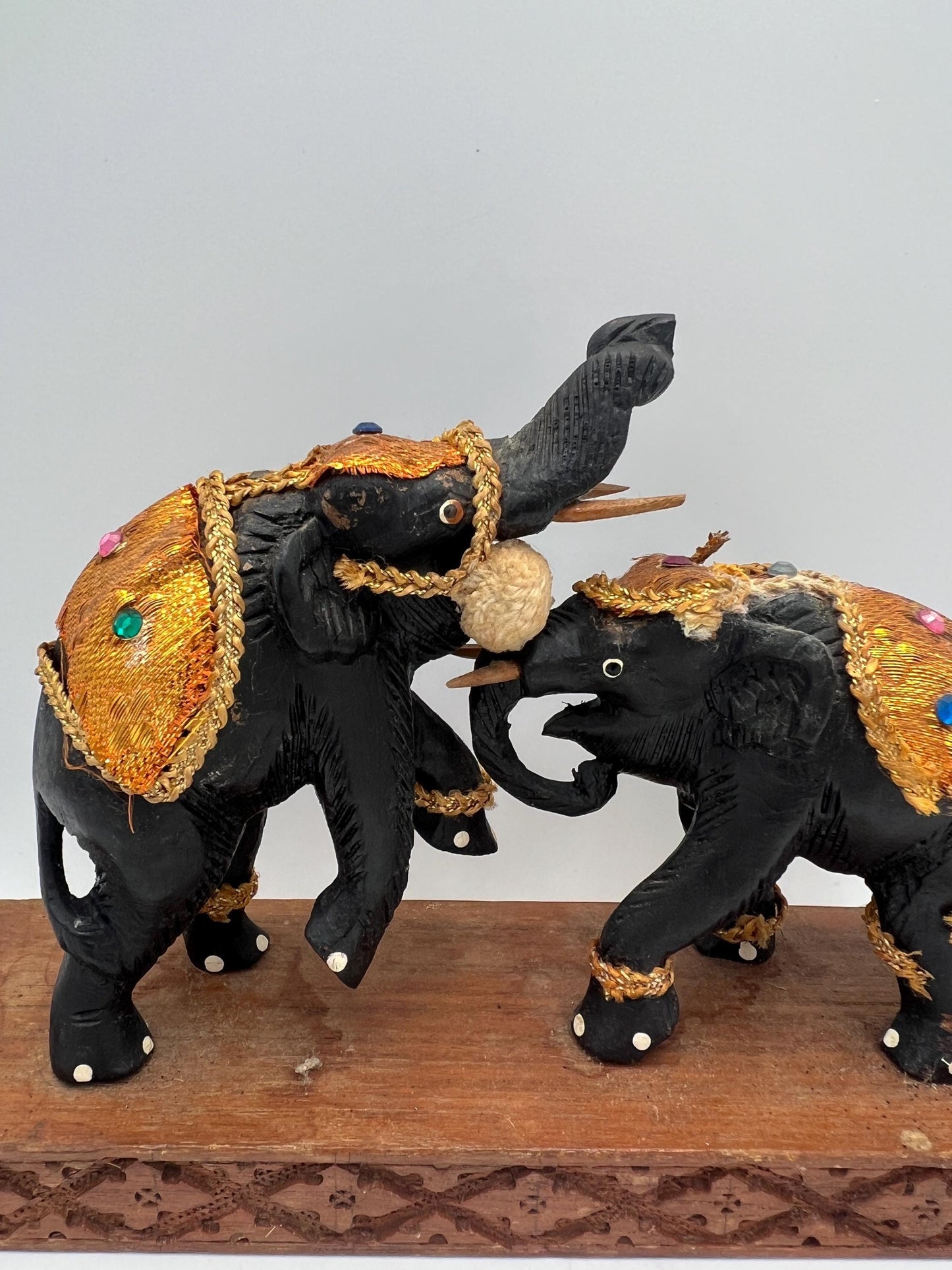 Vintage Indian Elephant Figurine - Hand Carved Wood Sculpture