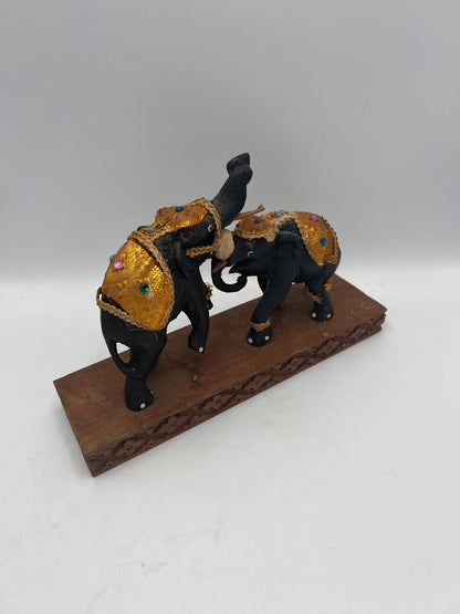 Vintage Indian Elephant Figurine - Hand Carved Wood Sculpture