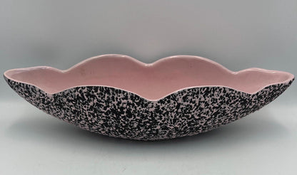 Vintage MCM Shawnee Pottery Pink Black Splatter Confetti Oval Console Bowl Planter Flower Pot Large