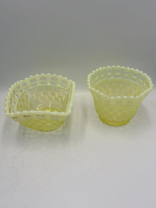 Fenton Uranium Basketweave Bowl or Basket - Your Choice - Glows