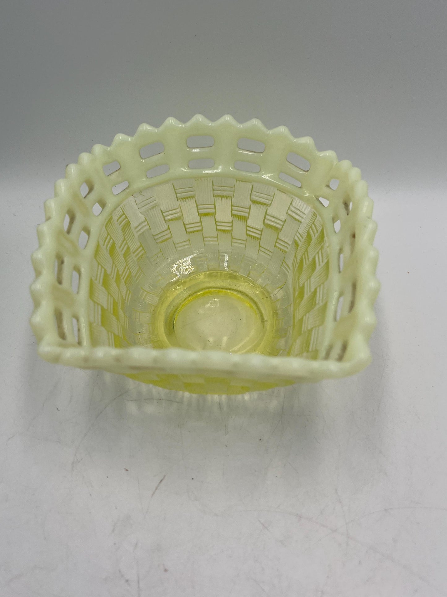 Fenton Uranium Basketweave Bowl or Basket - Your Choice - Glows