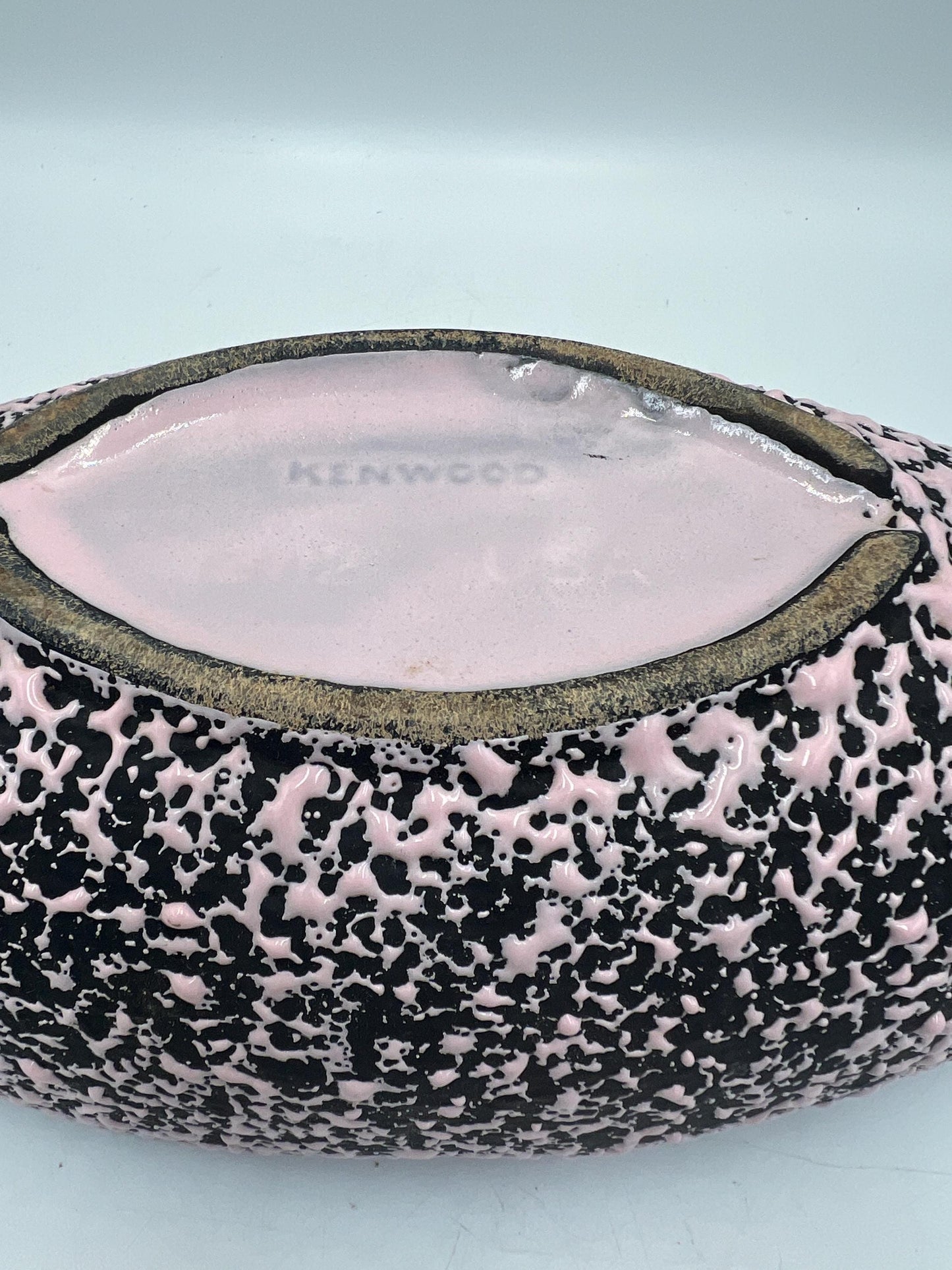 Vintage MCM Shawnee Pottery Pink Black Splatter Confetti Oval Console Bowl Planter Flower Pot Large